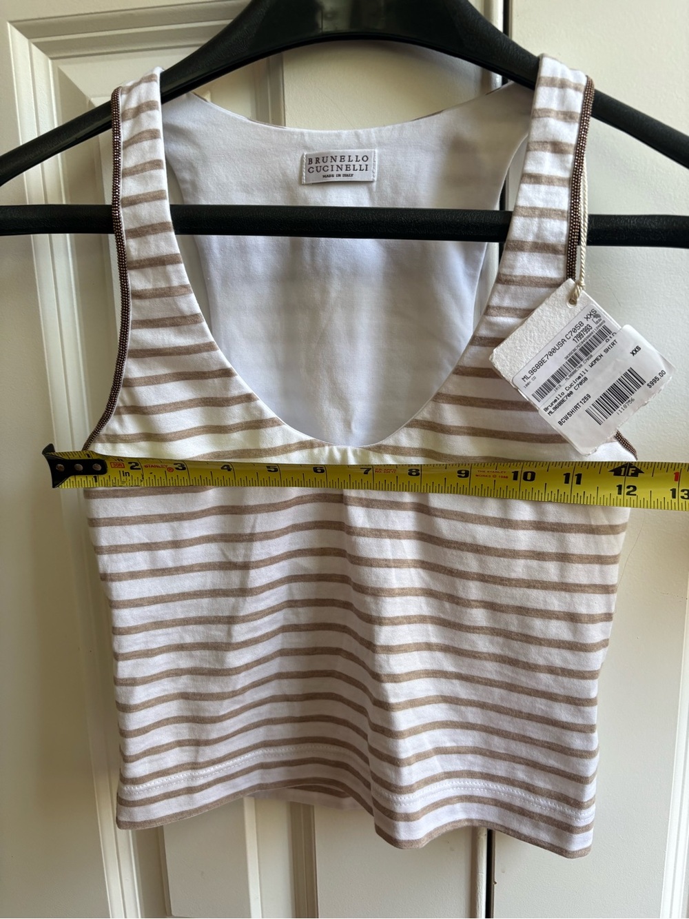 Brunello Cucinelli Cream & Taupe Striped Cotton Tank with Brunello Monili Trim - Picture 9 of 10